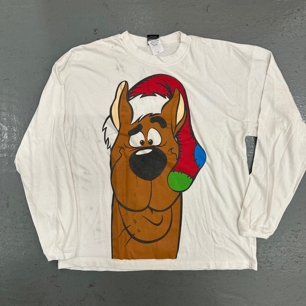 Vintage Warner Bros Scooby Doo Mens XL White Preowned Stains Christmas Shirt
